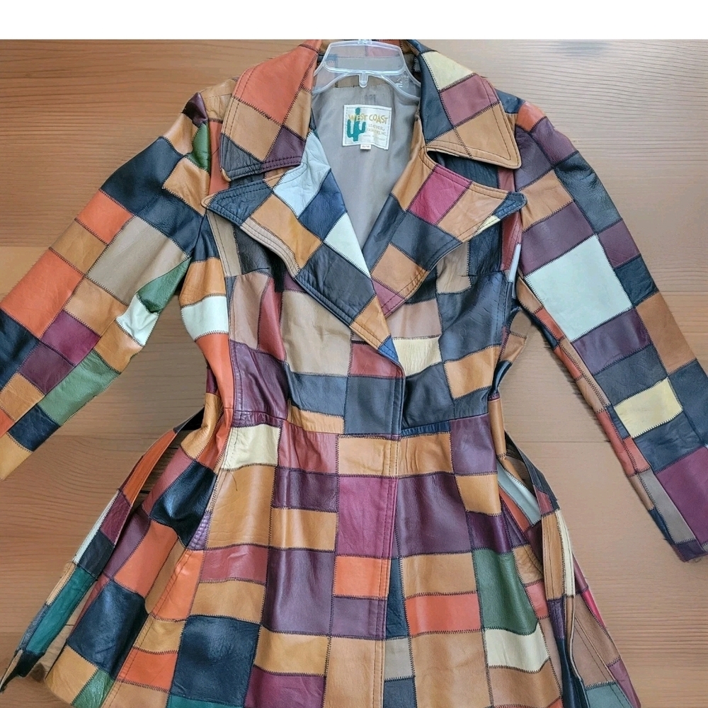 70s Patchwork Leather Mid Length Trench Wrap Jack… - image 10